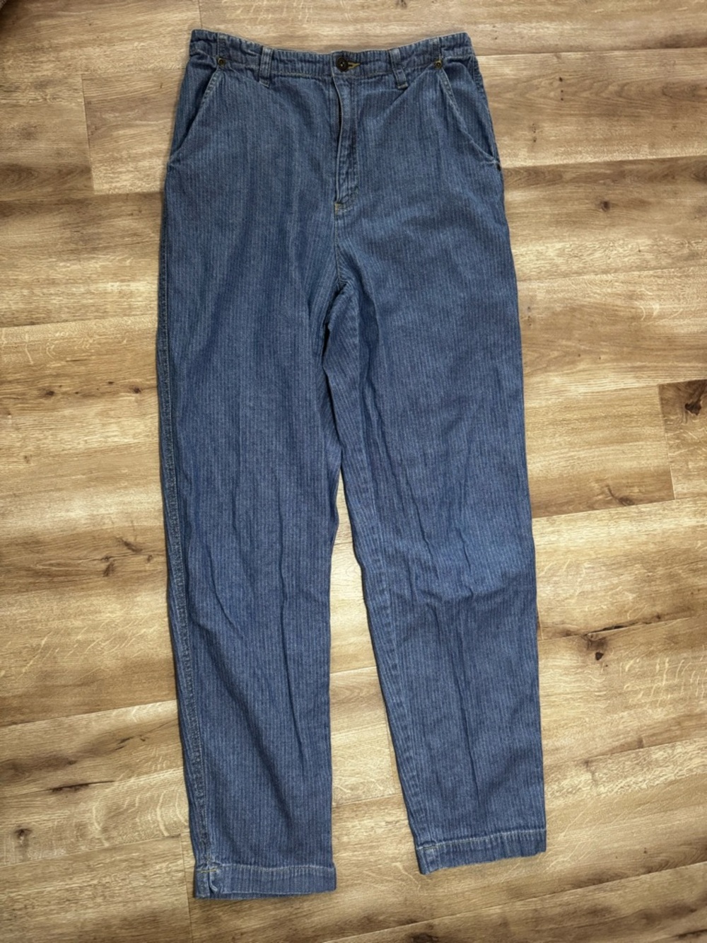 Classic Vintage High-Waist Pinstripe Blue Trousers